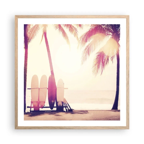 Plakat i ramme af lyst egetræ - Det bliver en fantastisk dag - 60x60 cm