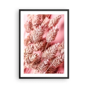 Plakat i sort ramme - Nærbillede af tørrede kornaks på en lyserød baggrund - 50x70cm - Blomsterkaskade i lyserødt - Moderne vægdekoration til stue og soveværelse ARTTOR