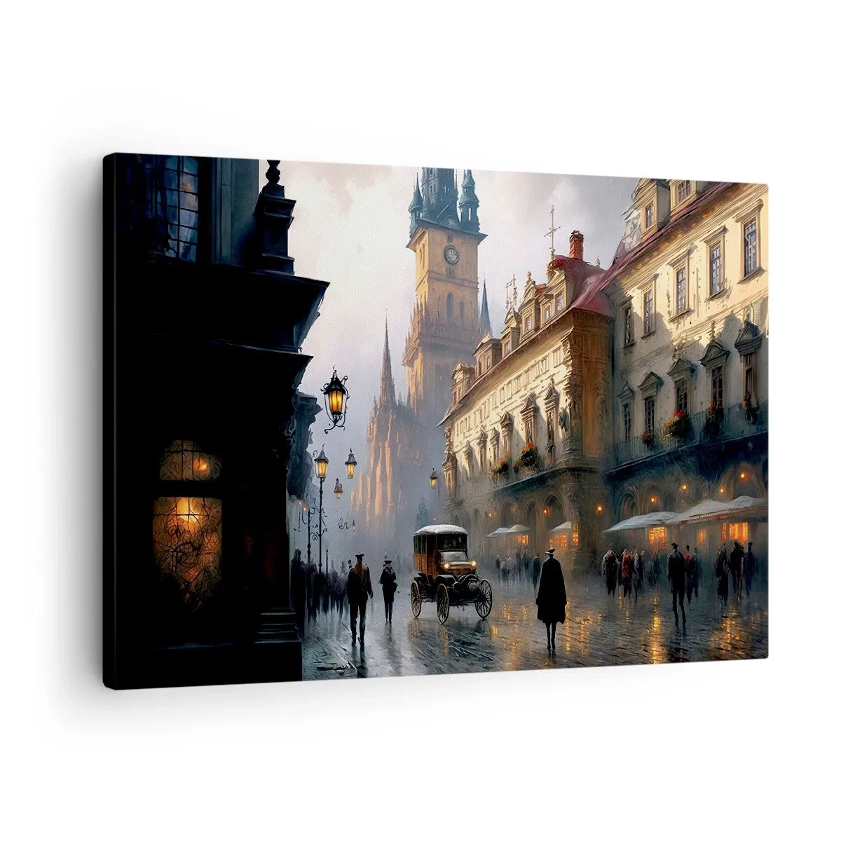 Lærredstryk - Billede på lærred - Aftengadescene med historisk arkitektur - 70x50cm - Magien i en aften i Prag - Moderne vægdekoration til stue og soveværelse ARTTOR