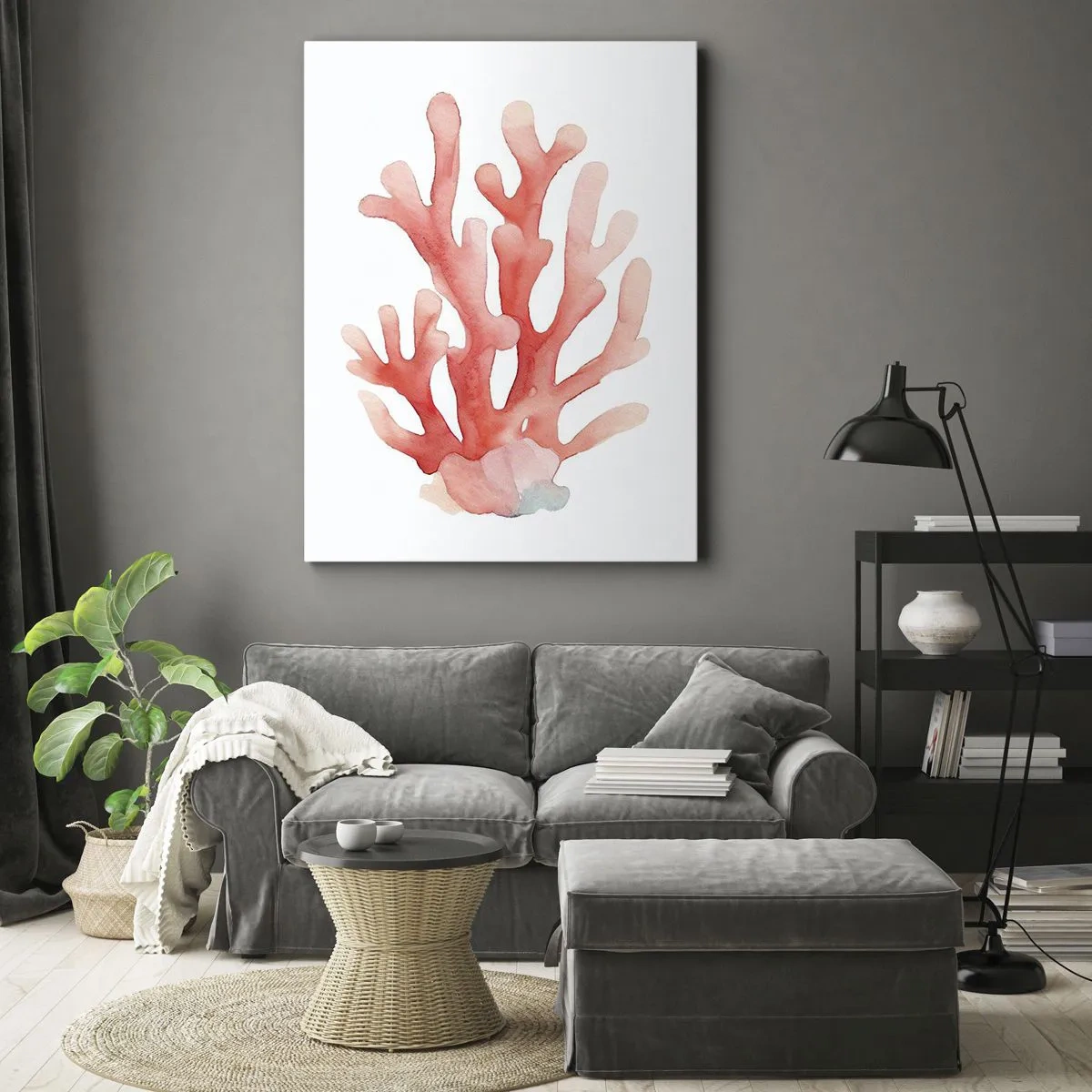 Lærredstryk - Billede på lærred - Farven koral - 65x120 cm