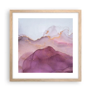 Plakat i ramme af lyst egetræ - Lilla og violette bølger - 40x40 cm
