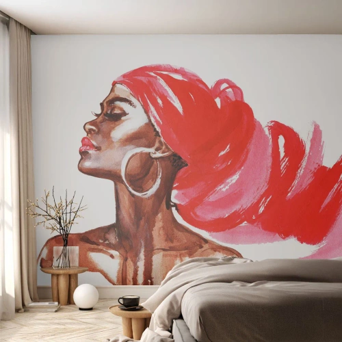 Fototapet Premium Canvas - "Der er en vind, der blæser en mands næsebor op". - Portræt af en kvinde, Kvindens ansigt, Abstraktion - 400x280 cm