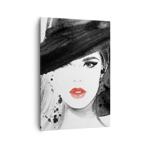 Lærredstryk - Billede på lærred - Dame i sort - 70x100 cm