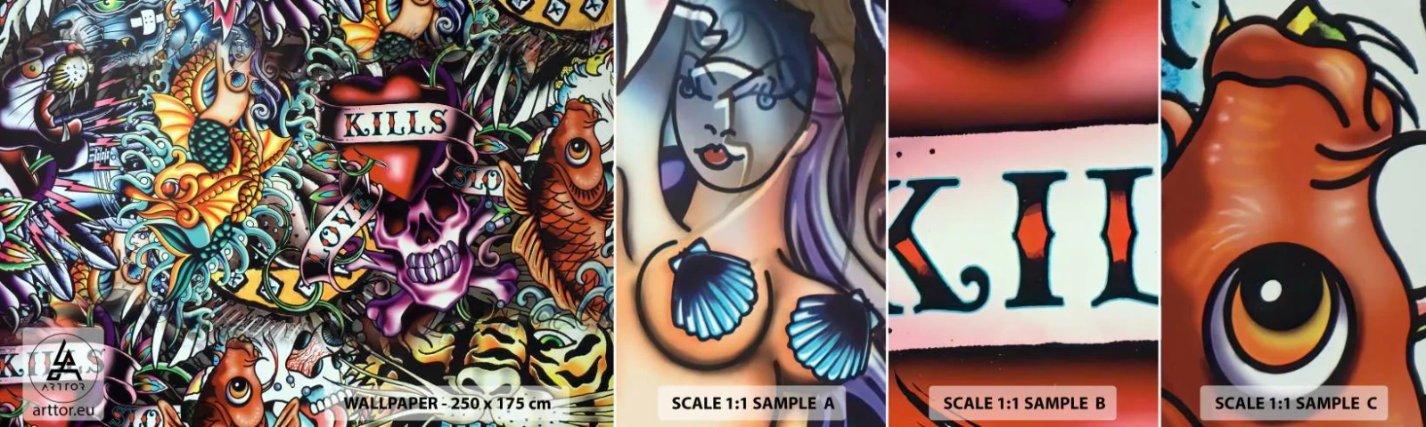 Prøve Fototapet Selvklæbende Deluxe Sticker - En tatovørers drøm - Graffiti, Vægmaleri, Stykke - 100x30 cm