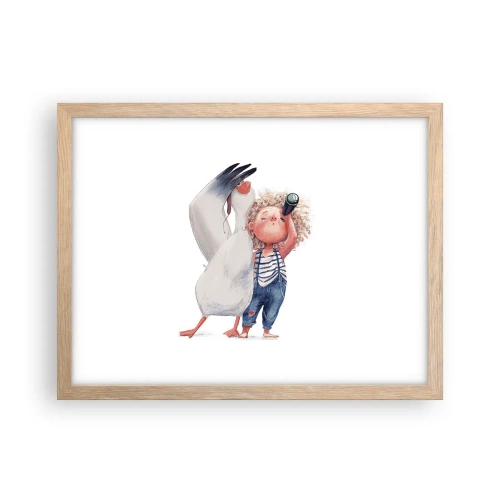 Plakat i ramme af lyst egetræ - En plan for en fantastisk rejse - 40x30 cm