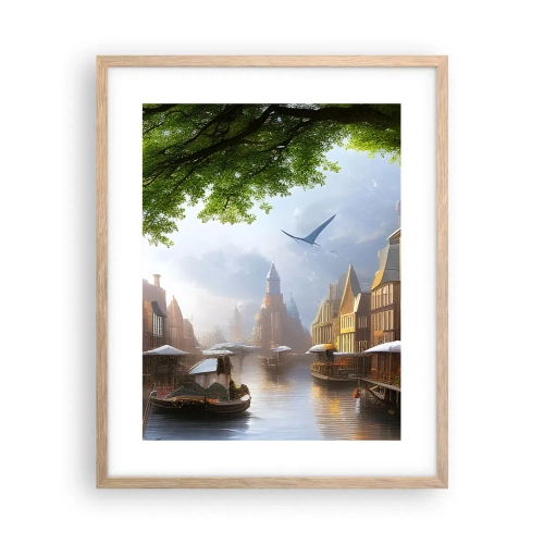 Plakat i ramme af lyst egetræ - Hollandsk bybillede - 40x50 cm