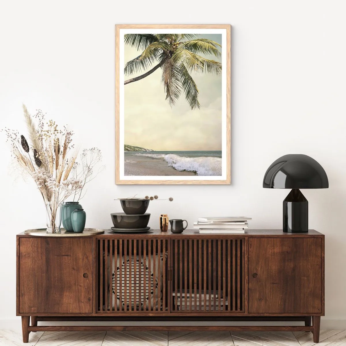 Plakat i ramme af lyst egetræ - En tropisk drøm - 30x40 cm