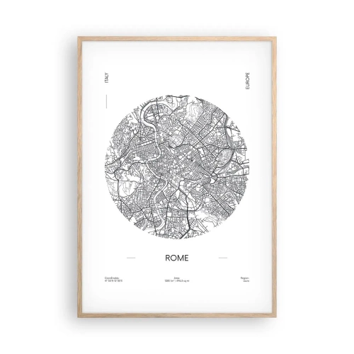 Plakat i ramme af lyst egetræ - Anatomi af Rom - 70x100 cm