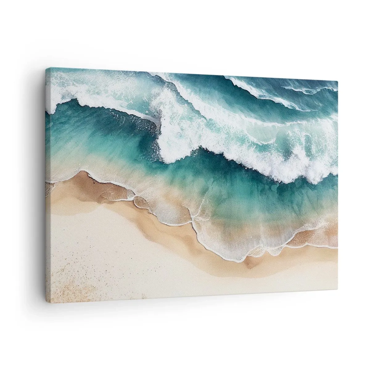 Lærredstryk - Billede på lærred - Udsigt over stranden og havets bølger i turkise nuancer - 70x50cm - Et evigt møde - Moderne vægdekoration til stue og soveværelse ARTTOR