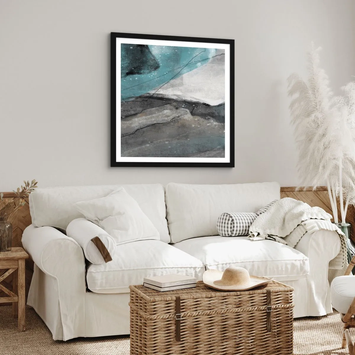 Plakat i sort ramme - Abstraktion: klipper og is - 40x40 cm