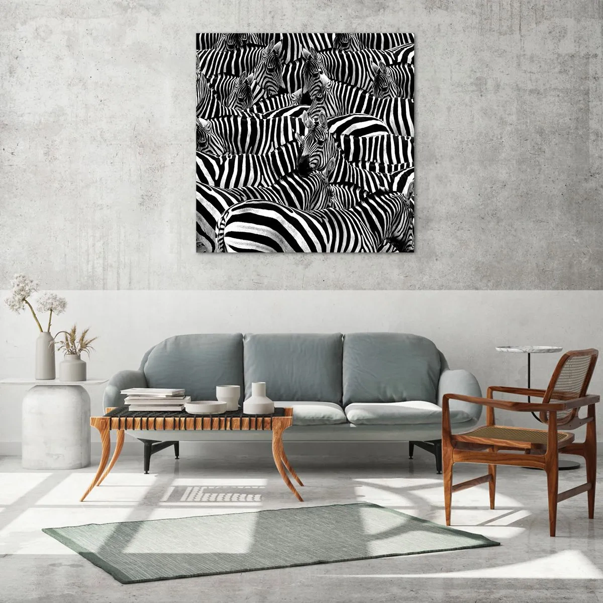 Billede på glas - Stribet gruppeportræt - 40x40 cm