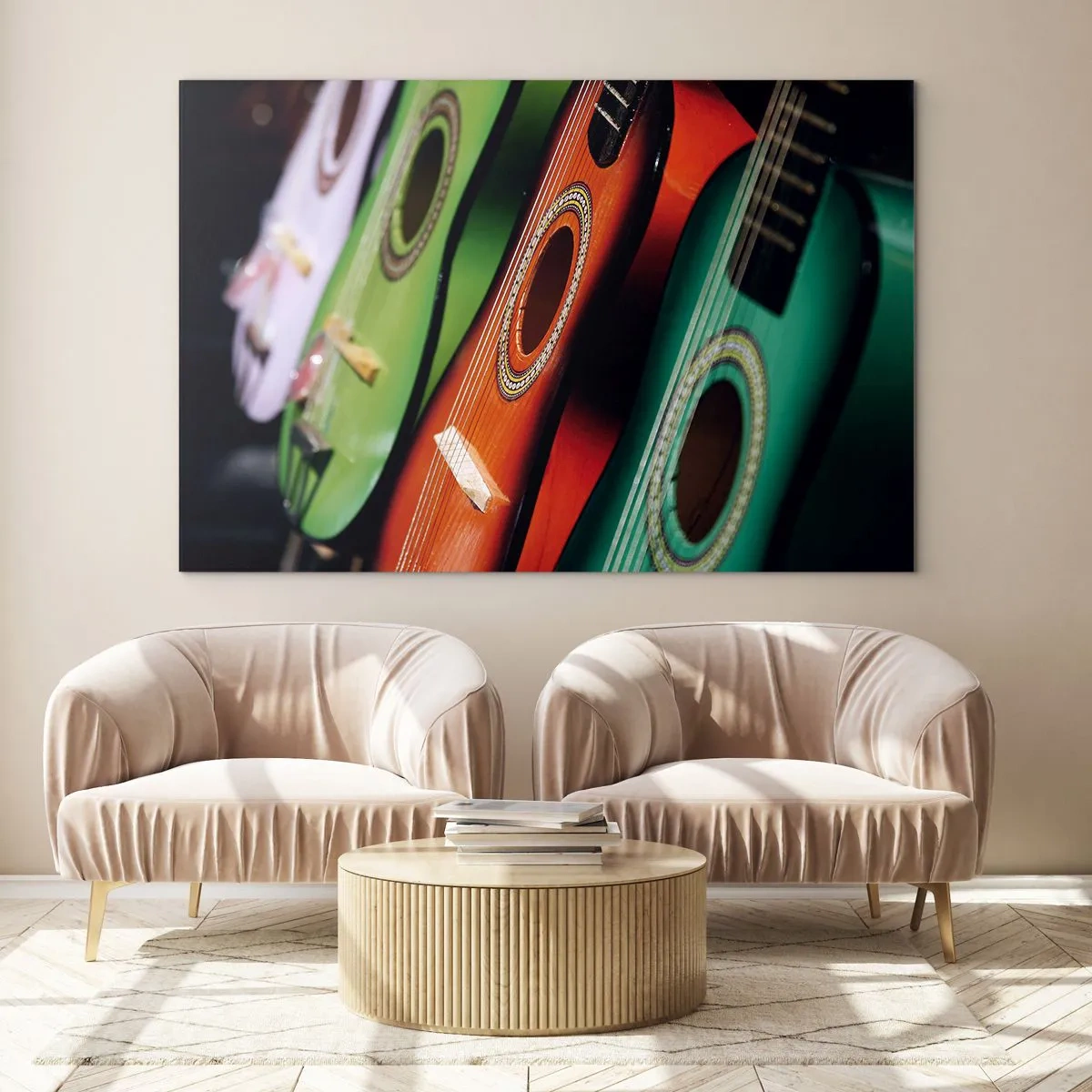 Billede på glas - Guitaren har mange farver - 120x80 cm