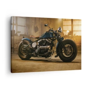 Lærredstryk - Billede på lærred - En stilfuld motorcykel i et industrielt interiør med varm belysning - 70x50cm - Jeg kan gøre alt - Moderne vægdekoration til stue og soveværelse ARTTOR