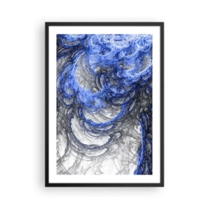 Plakat i sort ramme - Abstrakte bølger i nuancer af blå og grå - 50x70cm - En bølges fødsel - Moderne vægdekoration til stue og soveværelse ARTTOR