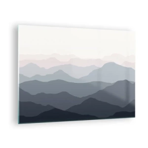 Billede på glas - Diskrete lag af bjerge i pastelfarver - 70x50cm - Bølger af bjerge - Moderne vægdekoration til stue og soveværelse ARTTOR