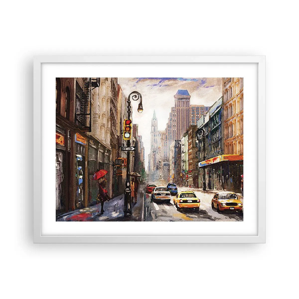 Plakat i hvid ramme - New York - også farverig i regnvejr - 50x40 cm