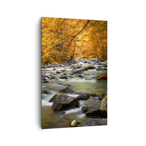 Lærredstryk - Billede på lærred - Et vandløb i den gyldne skov - 80x120 cm