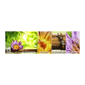 Prøve Fototapet Premium Canvas - I det asiatiske solskin - Blomst, Lotus blomst, Bambus - 100x30 cm