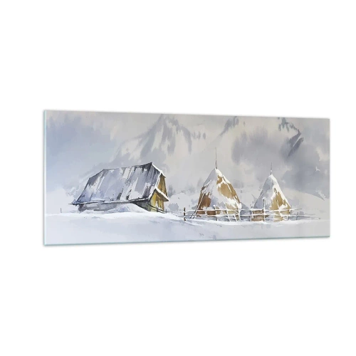 Billede på glas - I en sneklædt dal - 100x40 cm