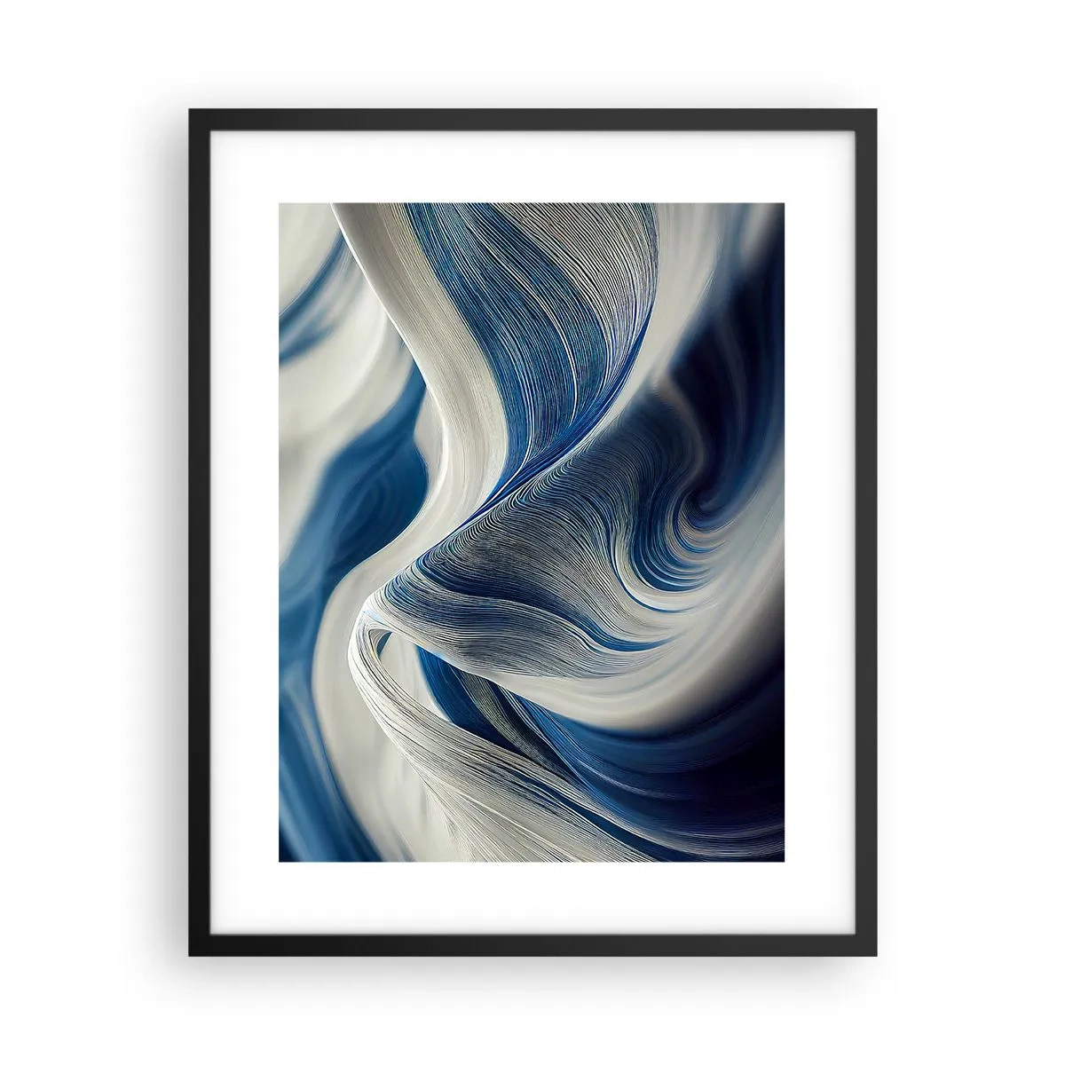 Plakat i sort ramme - Flydende blå og hvide farver - 40x50 cm