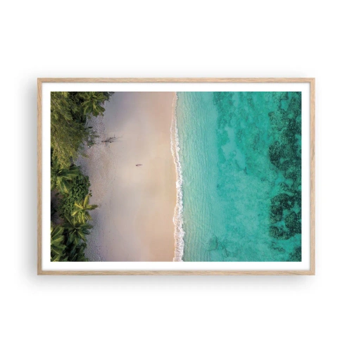 Plakat i ramme af lyst egetræ - Paradis strand - 100x70 cm