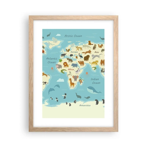 Plakat i ramme af lyst egetræ - Gode naboer - 30x40 cm