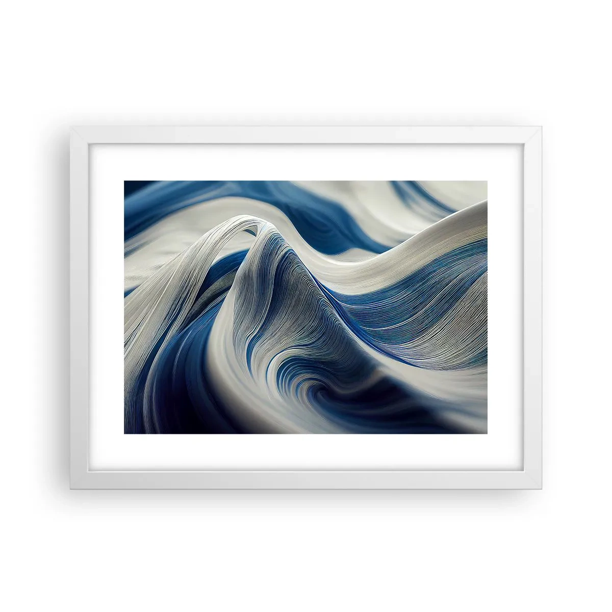 Plakat i hvid ramme - Flydende blå og hvide farver - 40x30 cm