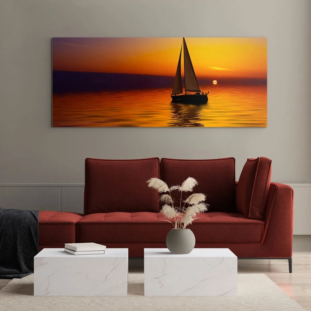 Billede på glas - Hvor er det stille her ved skumringen.... - 90x30 cm