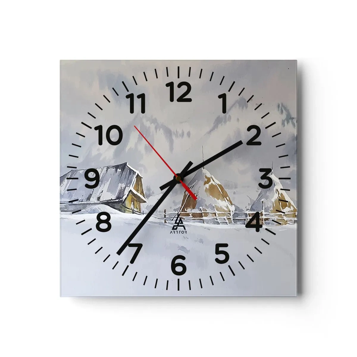 Vægur, Uret - I en sneklædt dal - 30x30 cm