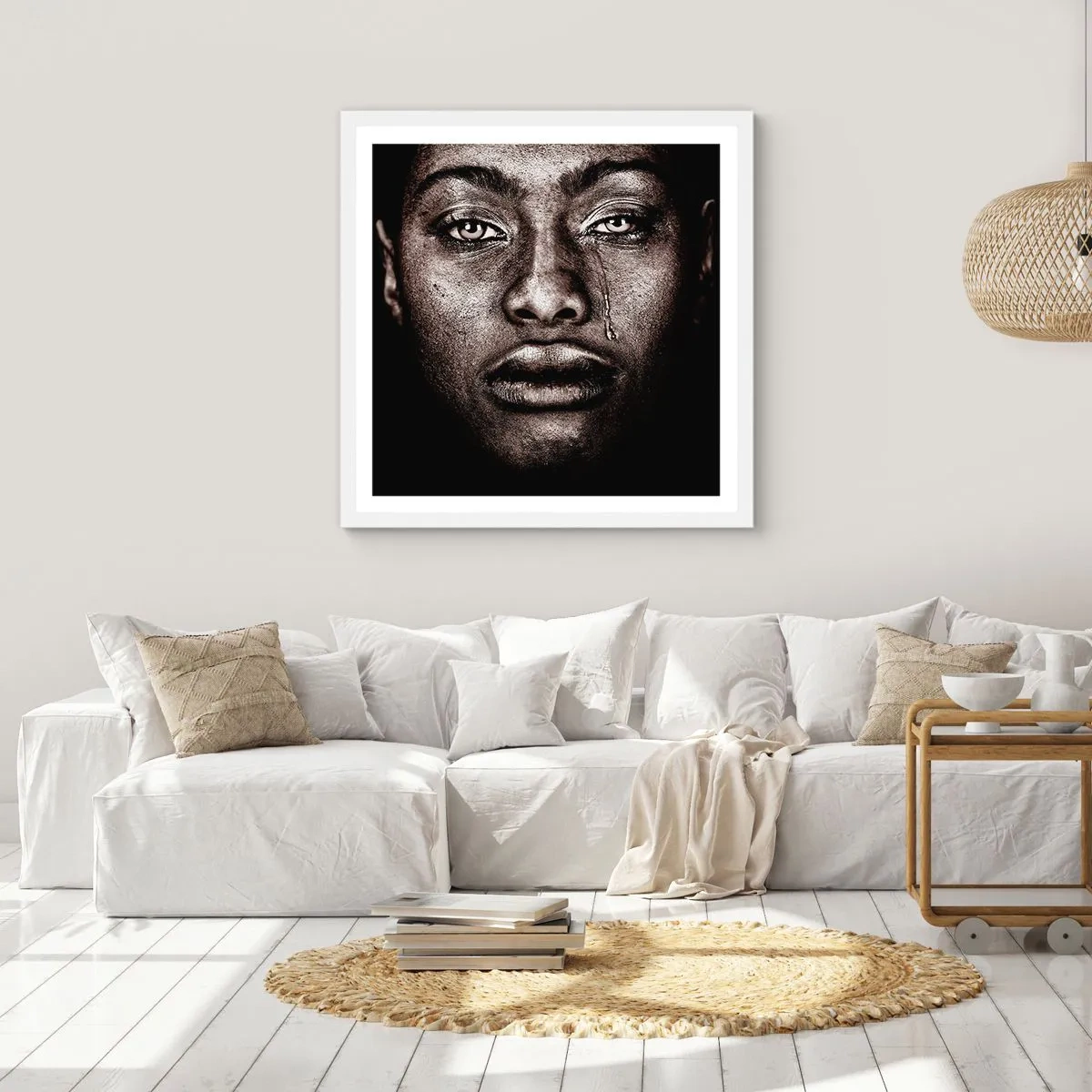 Plakat i hvid ramme - Én tåre - 50x50 cm