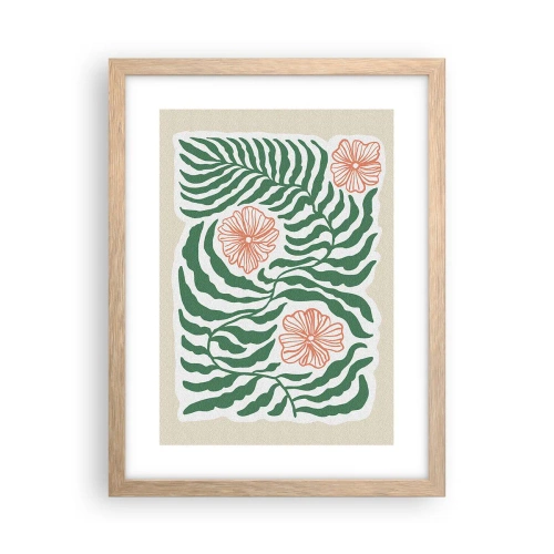 Plakat i ramme af lyst egetræ - Blomstrede i grønt - 30x40 cm