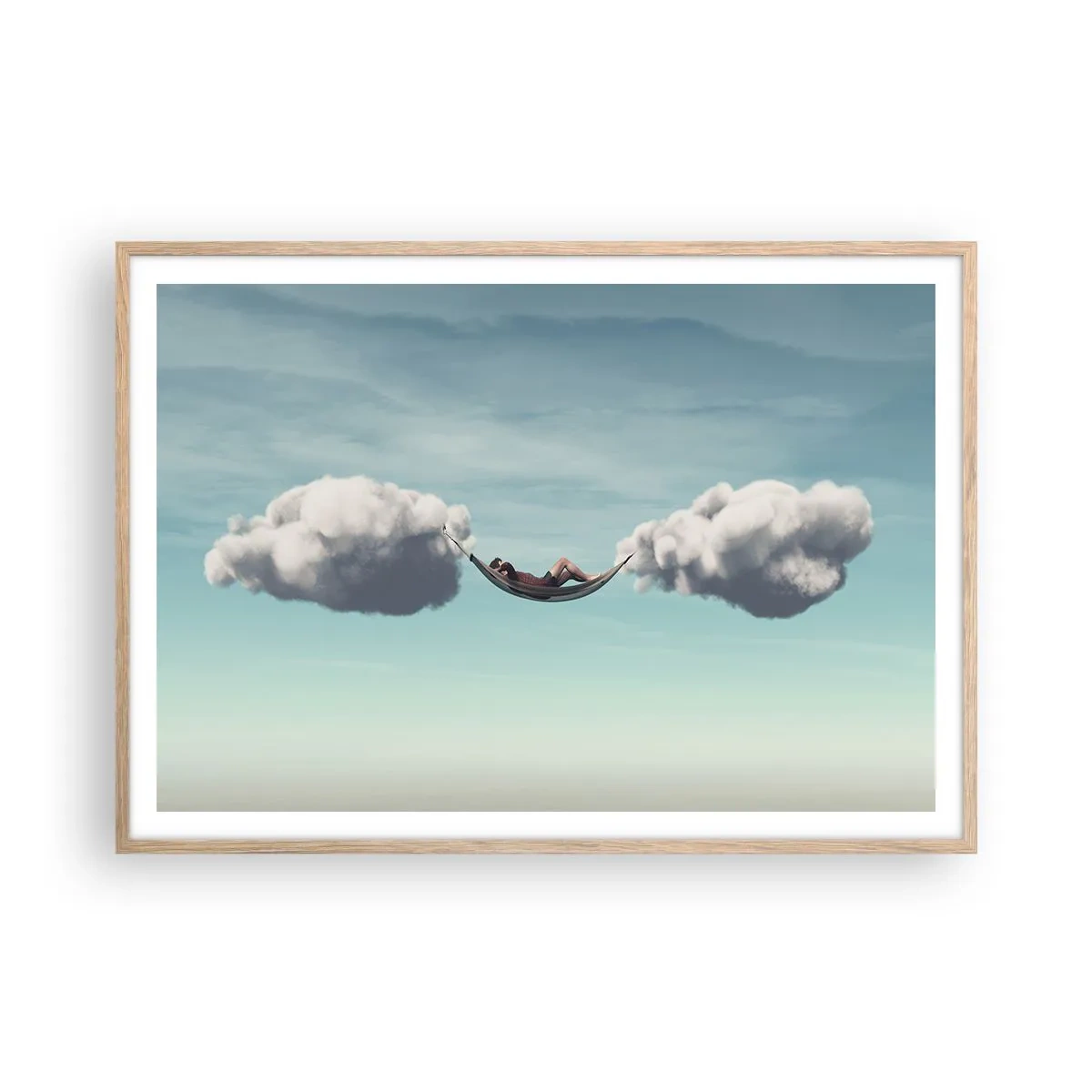 Plakat i ramme af lyst egetræ - Lykken i øjeblikket - 100x70 cm