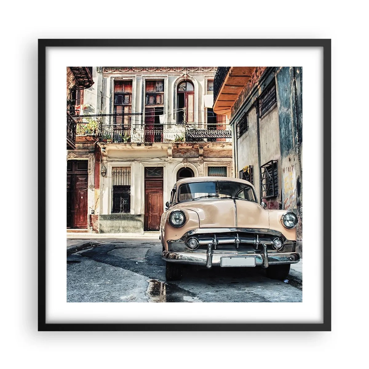 Plakat i sort ramme - Siesta i Havana - 50x50 cm