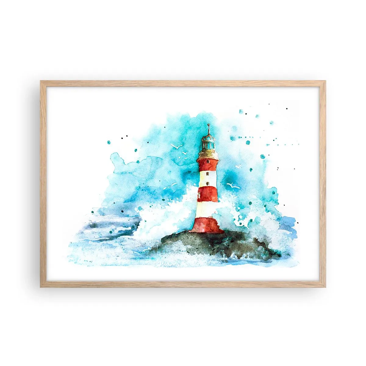 Plakat i ramme af lyst egetræ - Elementernes enhed - 70x50 cm