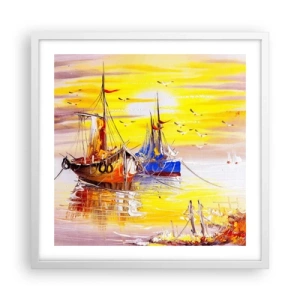 Plakat i hvid ramme - Et velfortjent hvil i havnen - 50x50 cm
