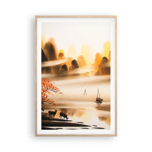 Plakat i ramme af lyst egetræ - Længere væk end det fjerne Østen - 61x91 cm