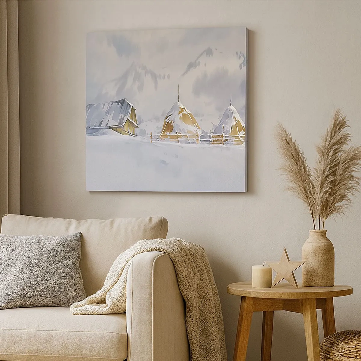 Lærredstryk - Billede på lærred - I en sneklædt dal - 30x30 cm