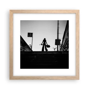 Plakat i ramme af lyst egetræ - Vandring i byen - 30x30 cm