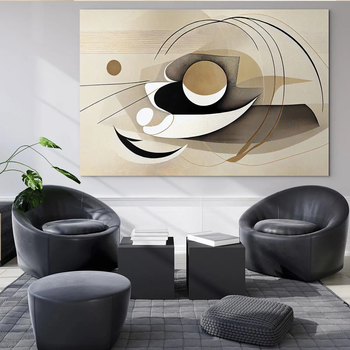 Billede på glas - Minimalistisk abstraktion i beige med geometriske former - 70x50cm - Komposition: essensen af ting - Moderne vægdekoration til stue og soveværelse ARTTOR