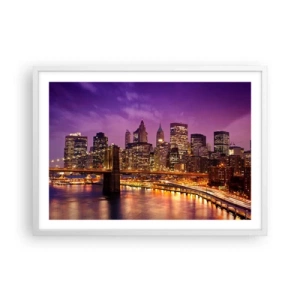 Plakat i hvid ramme - Lilla og gylden Manhattan - 70x50 cm