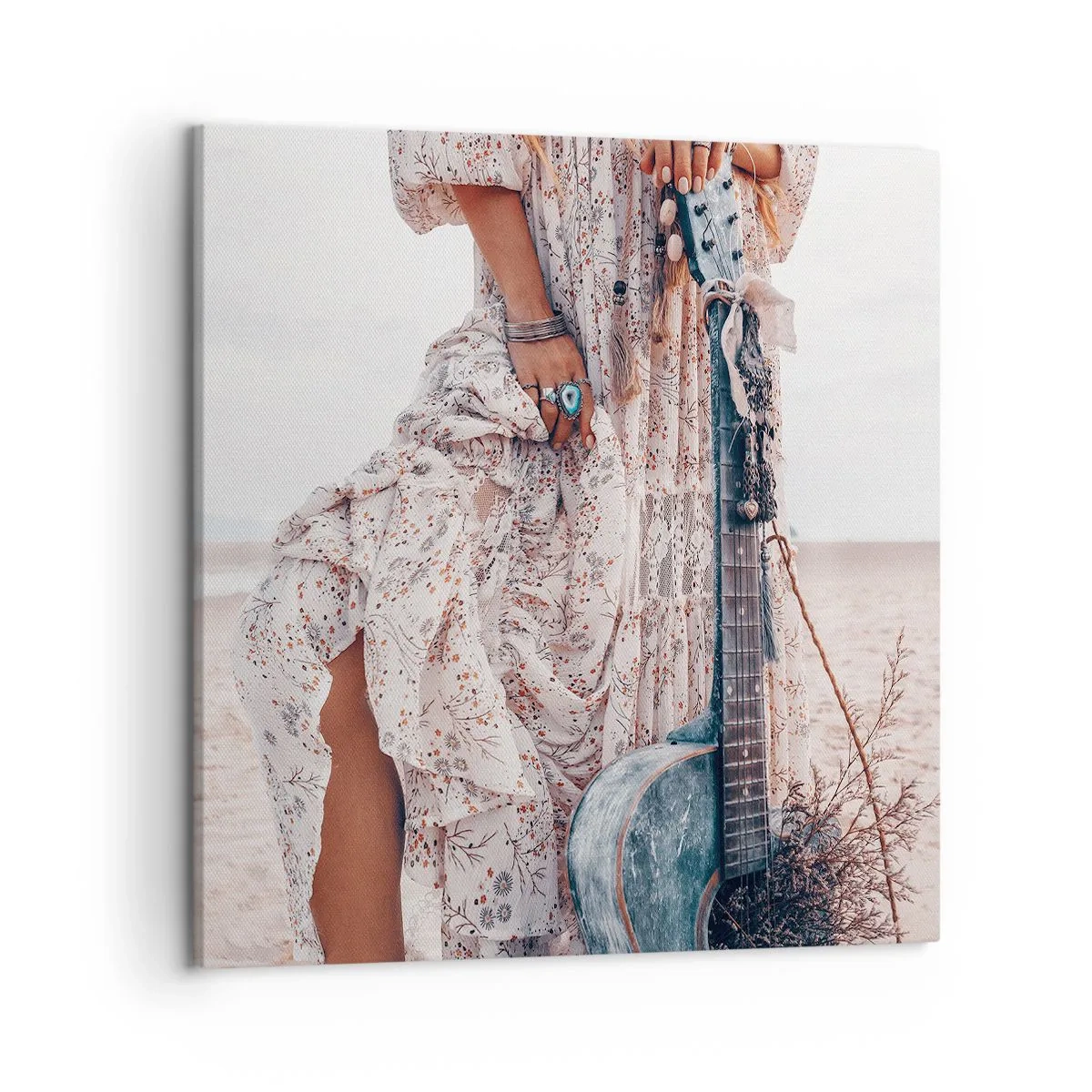 Lærredstryk - Billede på lærred - Børn blomster på vej - 50x50 cm