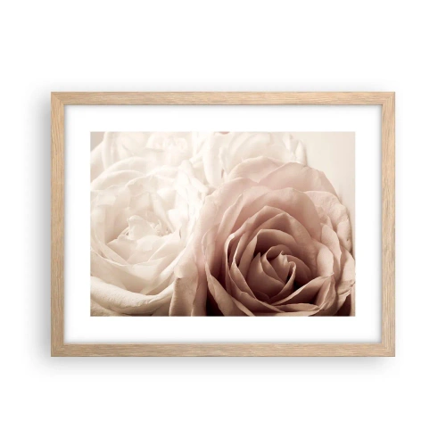 Plakat i ramme af lyst egetræ - I rosens hjerte - 40x30 cm