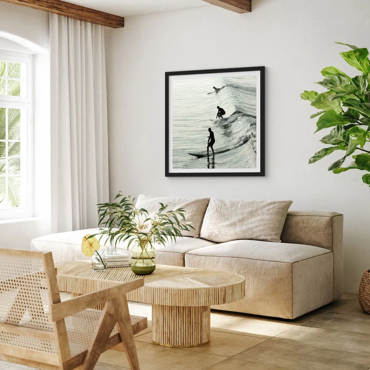 Plakat i sort ramme - Mødet med bølgen - 50x50 cm