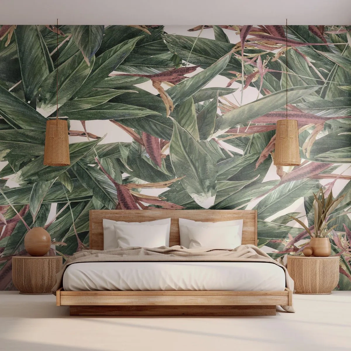 Fototapet Selvklæbende Deluxe Sticker - Smaragd- og syrenbuskads - Blomster, Hawaii, Blade - 300x210 cm