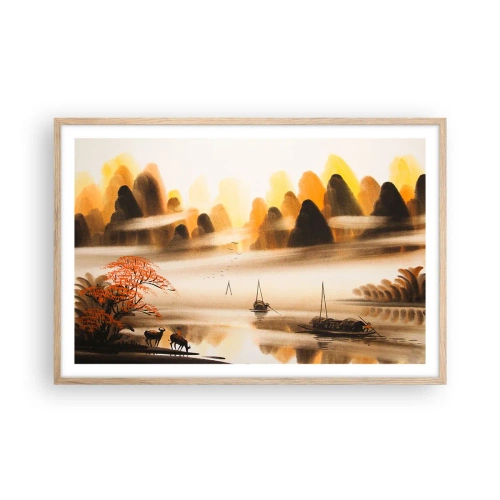 Plakat i ramme af lyst egetræ - Længere væk end det fjerne Østen - 91x61 cm