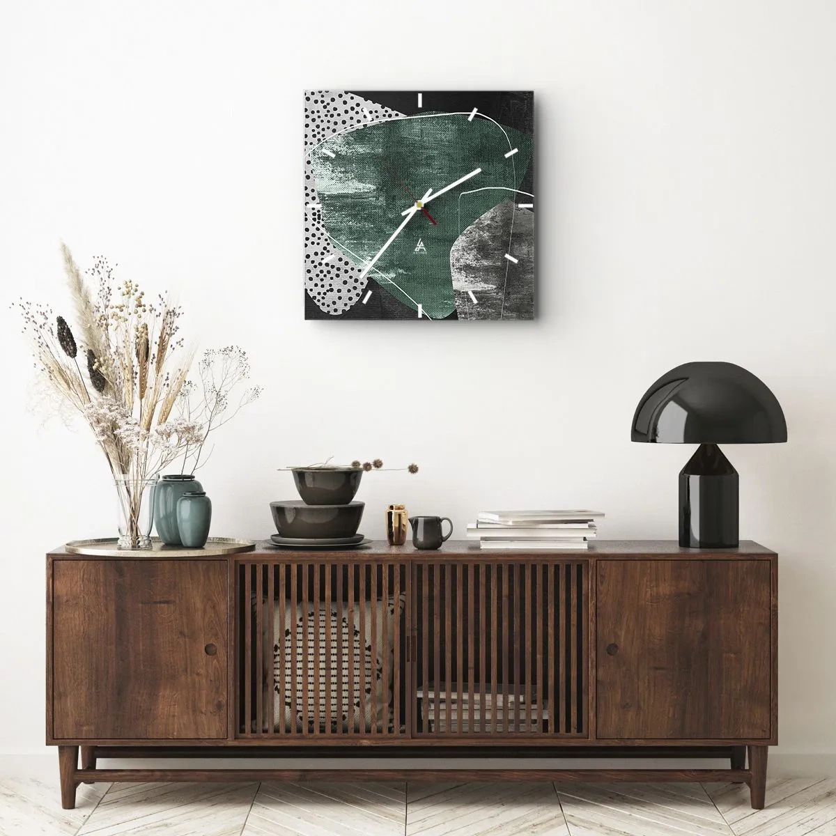 Vægur, Uret - Farverig abstraktion med en guldflager - 30x30 cm