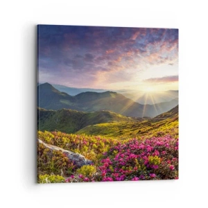 Lærredstryk - Billede på lærred - Friskheden af en morgen i bjergene - 70x70 cm