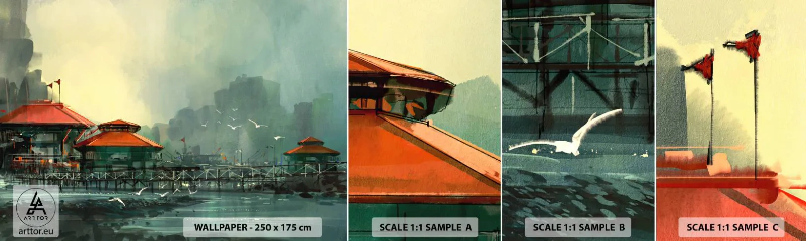 Fototapet Prøve Standard Eco - En regnvejrsdag på havnen - Havneby, Arkitektur, Hav - 100x30 cm