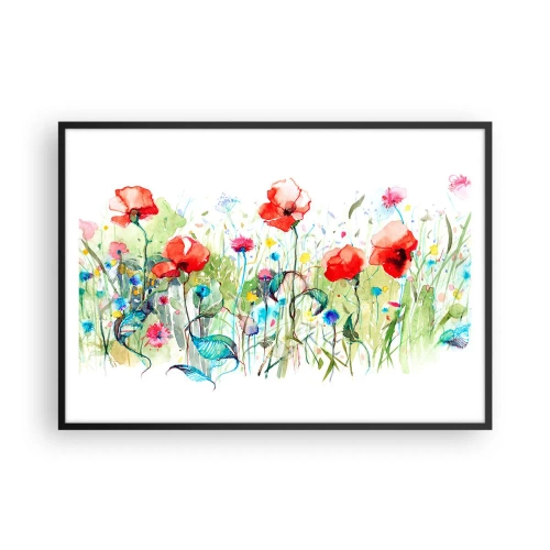 Plakat i sort ramme - En blomstrende eng i maj - 100x70 cm