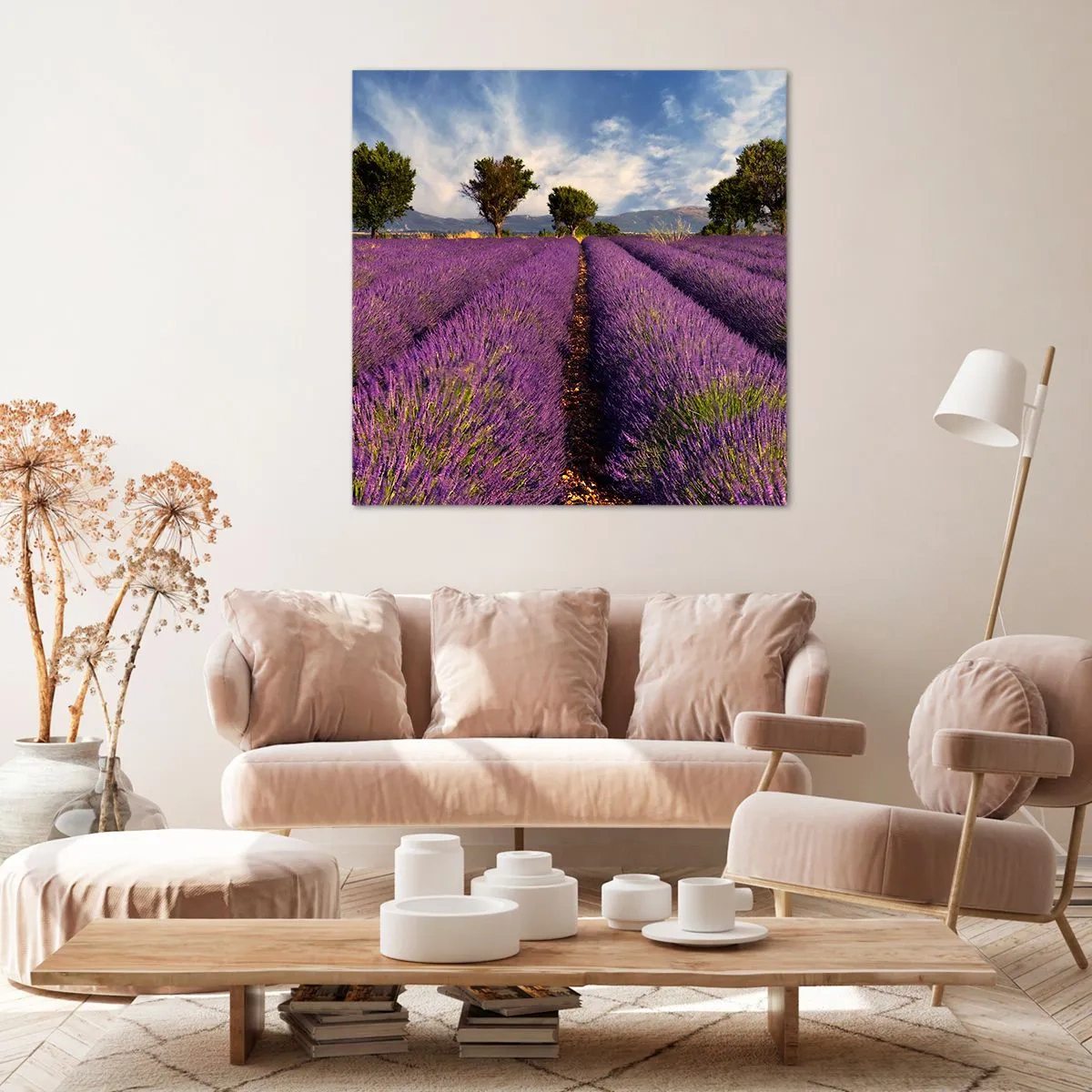 Lærredstryk - Billede på lærred - Enge med lavendel - 40x40 cm